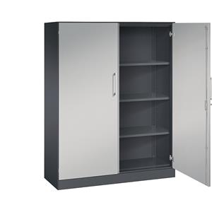 C+P Vleugeldeurkast ASISTO, hoogte 1617 mm, breedte 1200 mm, 3 legborden, zwartgrijs/blank aluminiumkleurig
