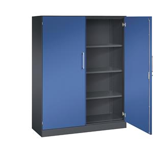 C+P Vleugeldeurkast ASISTO, hoogte 1617 mm, breedte 1200 mm, 3 legborden, zwartgrijs/gentiaanblauw