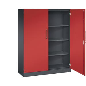 C+P Vleugeldeurkast ASISTO, hoogte 1617 mm, breedte 1200 mm, 3 legborden, zwartgrijs/vuurrood