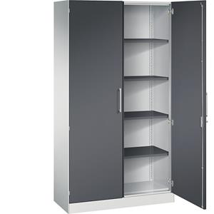 C+P Vleugeldeurkast ASISTO, hoogte 1980 mm, breedte 1000 mm, 4 legborden, lichtgrijs/zwartgrijs