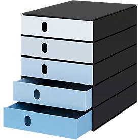 Ladebox Styro Styroval Pro Color Flow, voor formaten tot C4, 5 gesloten lades, blauw/zwart, kleurverloop