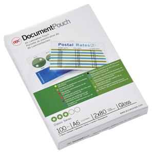 GBC Document Lamineerhoezen A6 2x80 micron Glanzend (100). Kleur van het product: Transparant, Formaat: A6. Breedte: 111 mm, Diepte: 154 mm. Aantal per verpakking: 100 stuk(s)