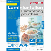 genie Laminiertaschen A4 125mic. VE=25 Stück mit Ringbuchlochung