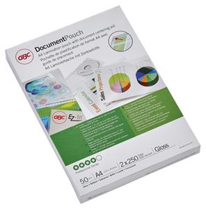 GBC Document Lamineerhoezen A4 2x250 micron Glanzend (50). Kleur van het product: Transparant, Formaat: A4. Breedte: 216 mm, Diepte: 303 mm, Hoogte: 0,5 mm. Aantal per verpakking: 50 stuk(s)