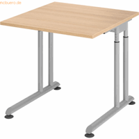 mcbuero.de Schreibtisch C-Fuß 80x80cm Eiche/Silber