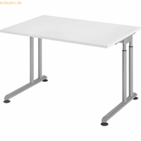 mcbuero.de Schreibtisch C-Fuß 120x80cm Weiß/Silber