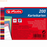 herlitz 8 x  Karteikarten A8 170g/qm liniert farbig sortiert VE=200 Stü
