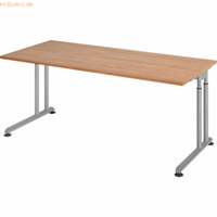 mcbuero.de Schreibtisch C-Fuß 180x80cm Nussbaum/Silber