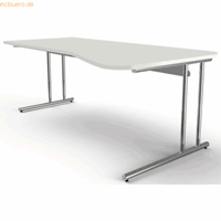 Bureautafel Toledo, in hoogte verstelbaar, vrije vorm, aanbouw rechts/links, C-poot, B 1950 x D 800/1000 mm, wit