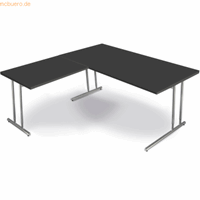 Bureautafel Toledo, met aanbouwtafel, in hoogte verstelbaar, C-poot, B 1600 x D 800 mm, antraciet