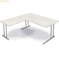 Bureautafel Toledo, met aanbouwtafel, in hoogte verstelbaar, C-poot, B 1600 x D 800 mm, wit