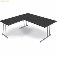 Bureautafel Toledo, met aanbouwtafel, in hoogte verstelbaar, C-poot, B 1800 x D 800 mm, antraciet