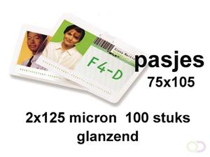 GBC Card Lamineerhoezen 75x105mm 2x125 micron Glanzend (100). Kleur van het product: Transparant. Breedte: 75 mm, Diepte: 105 mm, Hoogte: 0,125 mm. Aantal per verpakking: 100 stuk(s)