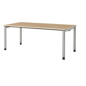 mauser Rechthoekige tafel, voetvorm van ronde buis, h x b = 680 - 760 x 1800 mm, blad ahornhoutdecor, onderstel aluminiumkleurig