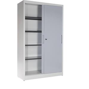 mauser Schuifdeurkast, met 4 legborden, h x b x d = 1965 x 1200 x 420 mm, lichtgrijs / blank aluminiumkleurig