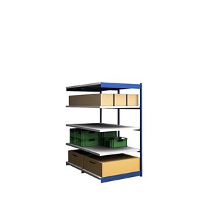 hofe Robuuste inhaakstelling, dubbelzijdig, stellinghoogte 2000 mm, blauw / verzinkt, legbordbreedte 1025 mm, aanbouwstelling, breedte x diepte = 1025 x 800 mm