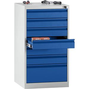 EUROKRAFTbasic Ladekast, staal, h x b x d = 900 x 500 x 500 mm, 7 laden, ladekleur gentiaanblauw