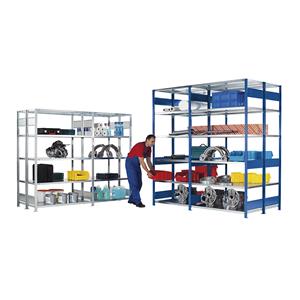 EUROKRAFTpro Inhaakstelling, dubbelzijdig, legbord: b x d = 1000 x (2 x 600) mm, blauw, hoogte 2000 mm, basisstelling