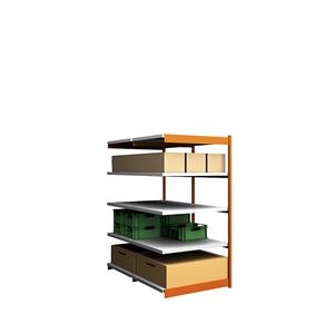 hofe Robuuste inhaakstelling, dubbelzijdig, stellinghoogte 2000 mm, oranje / verzinkt, legbordbreedte 1025 mm, aanbouwstelling, breedte x diepte = 1025 x 800 mm