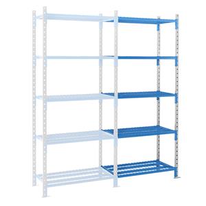 Inhaakstelling met roosterlegborden, stellinghoogte 2496 mm, legbordbreedte 960 mm, aanbouwstelling, legborddiepte 995 mm