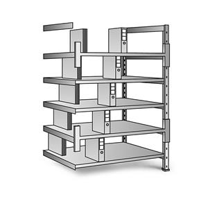 Ordner- en archief-inhaakstelling, verzinkt, hoogte 1920 mm, dubbelzijdig, legbord-b x d = 1000 x 600 mm, aanbouwstelling