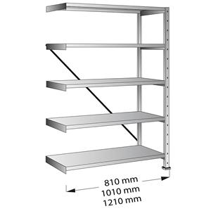 Industrie- en magazijnstelling, legbordbreedte 800 mm, 5 legborden, aanbouwstelling met een diepte van 200 mm