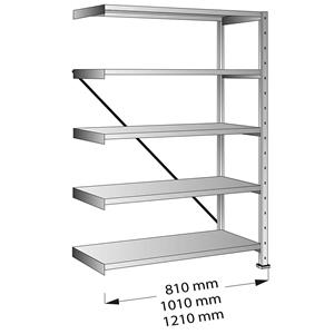 CLEANA-inhaakstelling, aanbouwstelling, legbordbreedte 1200 mm, 5 legborden, legborddiepte 700 mm, vakdraagvermogen 210 kg