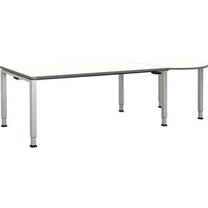 mauser Rechthoekige tafel, b x d = 1800 x 900 mm, halve ronding rechts, blad wit, onderstel blank aluminiumkleurig