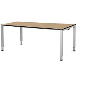 mauser Rechthoekige tafel, voetvorm van vierkante buis, h x b x d = 650 - 850 x 1800 x 900 mm, blad met massieve kern, blad ahornhoutdecor, onderstel aluminiumkleurig