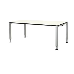 mauser Rechthoekige tafel, voetvorm van vierkante buis, h x b x d = 650 - 850 x 1800 x 900 mm, blad met massieve kern, blad wit, onderstel aluminiumkleurig