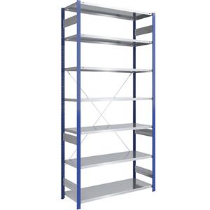 EUROKRAFTpro Magazijn-inhaakstelling, stellingstaander blauw, legbord verzinkt, h x b = 3000 x 1300 mm, basisstelling, diepte 600 mm