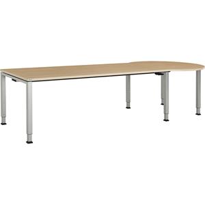 mauser Rechthoekige tafel, b x d = 2000 x 900 mm, halve ronding rechts, blad ahornhoutdecor, onderstel blank aluminiumkleurig