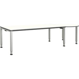 mauser Rechthoekige tafel, b x d = 2000 x 900 mm, halve ronding rechts, blad wit, onderstel blank aluminiumkleurig