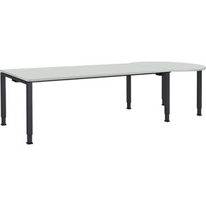 mauser Rechthoekige tafel, b x d = 2000 x 900 mm, halve ronding rechts, blad lichtgrijs, onderstel antracietgrijs