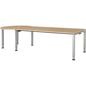 mauser Rechthoekige tafel, b x d = 2000 x 900 mm, halve ronding links, blad ahornhoutdecor, onderstel blank aluminiumkleurig