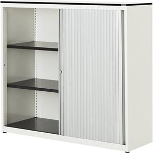 mauser Roldeurkast, h x b x d = 1168 x 1200 x 432 mm, blad met massieve kern, 2 legborden, zuiver wit / aluminiumkleurig / wit