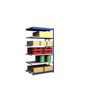 hofe Robuuste inhaakstelling, dubbelzijdig, stellinghoogte 2500 mm, blauw / verzinkt, legbordbreedte 1325 mm, aanbouwstelling, breedte x diepte = 1325 x 400 mm