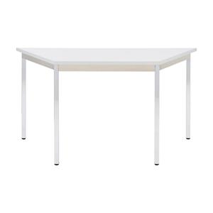 EUROKRAFTbasic Universele tafel, trapeziumvormig, h x b x d = 740 x 1400 x 700 mm, blad lichtgrijs, frame verchroomd