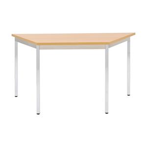 EUROKRAFTbasic Universele tafel, trapeziumvormig, h x b x d = 740 x 1400 x 700 mm, blad beukenhoutdecor, frame verchroomd