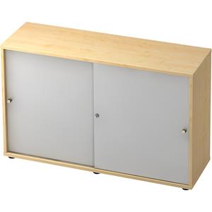 ANNY-AC - Schuifdeurkast met akoestische achterwand, 1 legbord, tussenwand, ahornhoutdecor