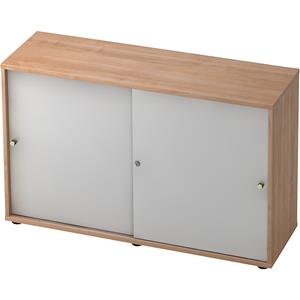 ANNY-AC - Schuifdeurkast met akoestische achterwand, 1 legbord, tussenwand, notenhoutdecor