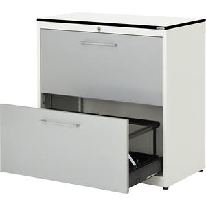 mauser Hangmappenkast, blad van HPL met massieve kern, 2 laden, 2 rijen, met sluitdemping, zuiver wit / blank aluminiumkleurig / wit