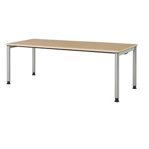 mauser Rechthoekige tafel, voetvorm van ronde buis, h x b = 680 - 760 x 2000 mm, blad ahornhoutdecor, onderstel aluminiumkleurig