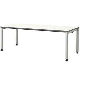mauser Rechthoekige tafel, voetvorm van ronde buis, h x b = 680 - 760 x 2000 mm, blad wit, onderstel aluminiumkleurig