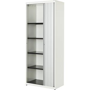mauser Roldeurkast, h x b x d = 1956 x 800 x 432 mm, stalen blad, 4 legborden, zuiver wit / aluminiumkleurig / zuiver wit