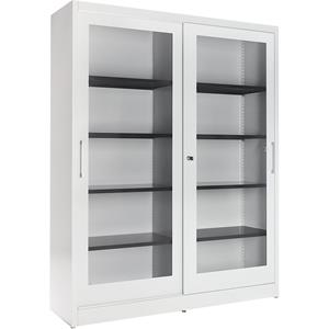 mauser Schuifdeurkast, met venster, 8 legborden, tussenwand, h x b x d = 1965 x 1600 x 420 mm, lichtgrijs