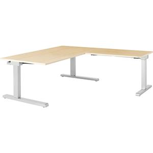 mauser Bureau, geschakeld, b x d = 1600 x 900 mm, hoekaanzet rechts (breedte 1000 mm), blad ahornhoutdecor, onderstel blank aluminiumkleurig