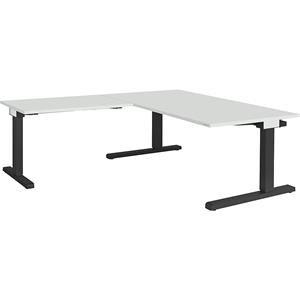 mauser Bureau, geschakeld, b x d = 1600 x 900 mm, hoekaanzet links (breedte 1000 mm), blad lichtgrijs, onderstel antracietgrijs