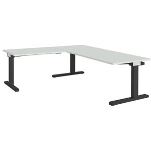 mauser Bureau, geschakeld, b x d = 1800 x 800 mm, hoekaanzet links (breedte 1000 mm), blad lichtgrijs, onderstel antracietgrijs