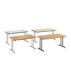 Klapptisch STANDARD Vierkant-Gestell mit Höhenausgleichsschrauben 1200 x 600 mm, Gestell alufarben, Platte Ahorn-Dekor